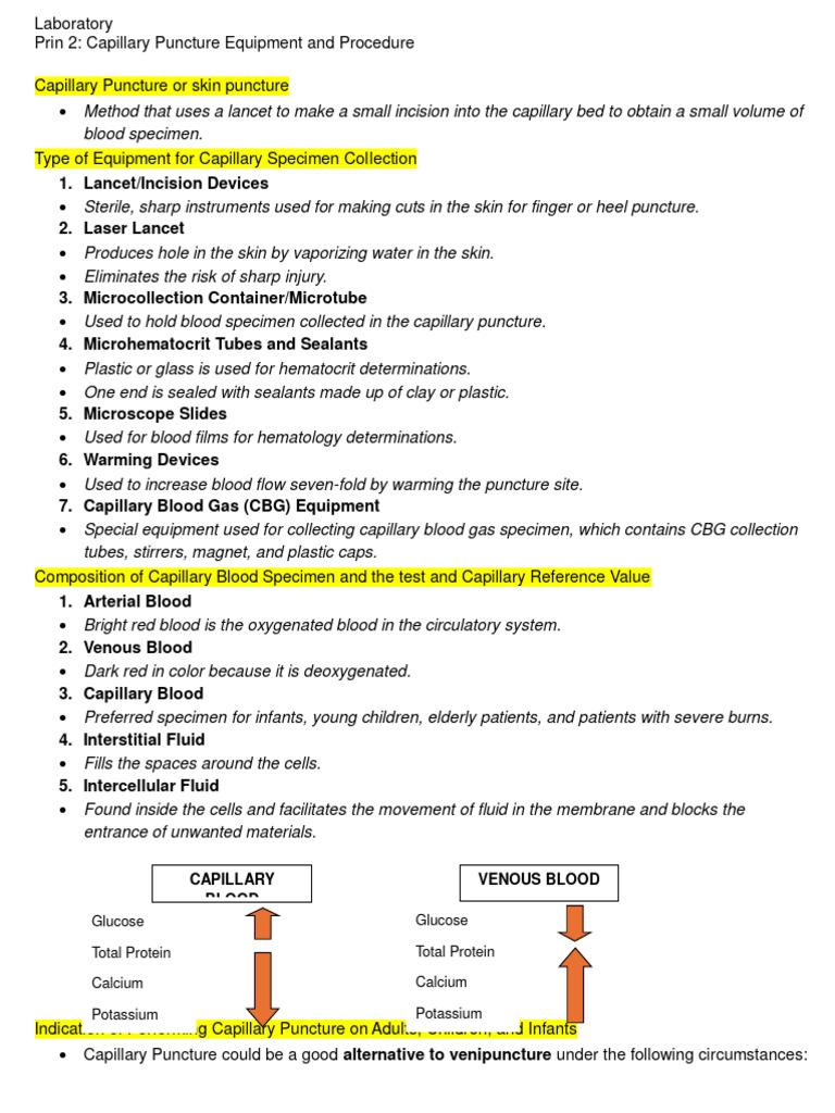 Capillary Puncture Equipment and Procedure PDF Blood Capillary