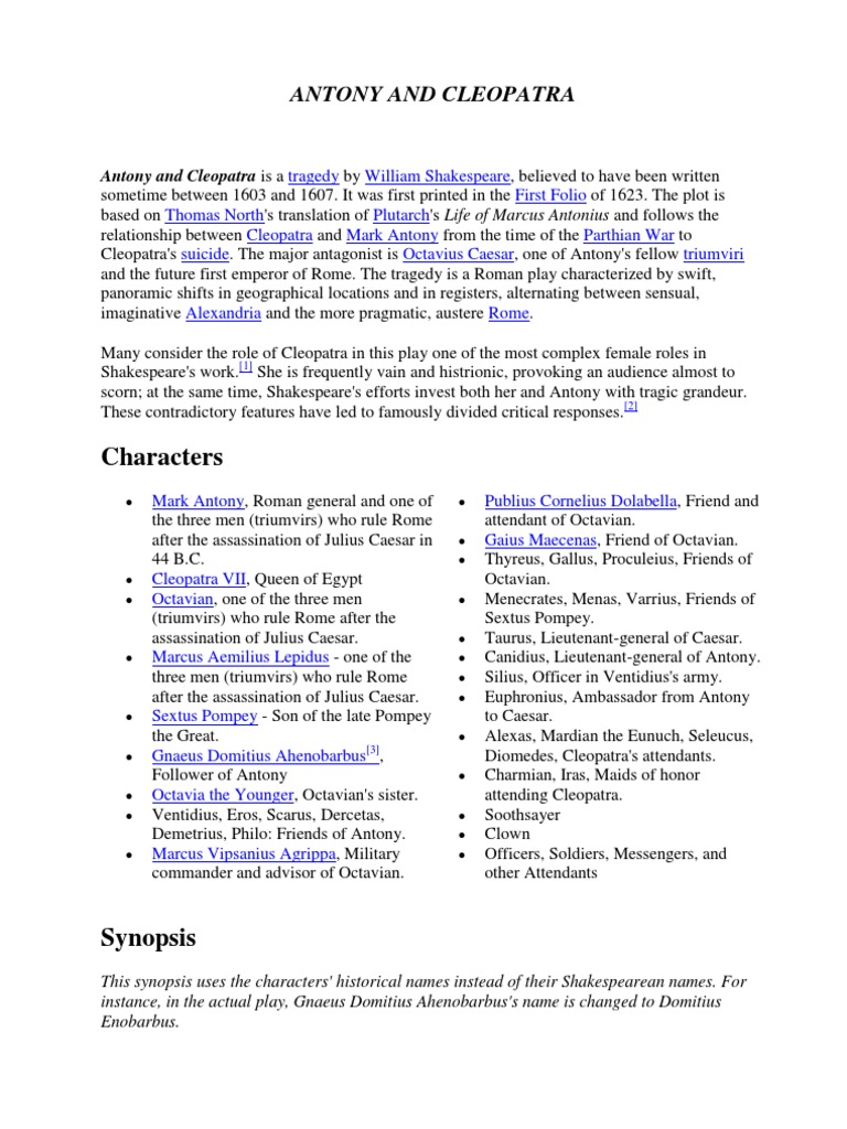 Antony and Cleopatra | PDF | Mark Antony | Cleopatra