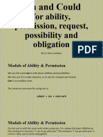Can and Could For Ability, Permission, Possibility, Request and Obligation