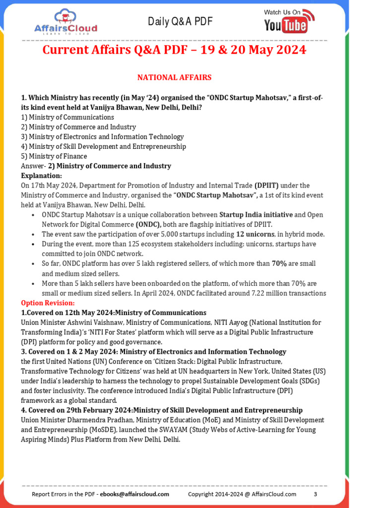 Current Affairs Q&A PDF May 19-20 2024 by Affairscloud New 1 | PDF ...