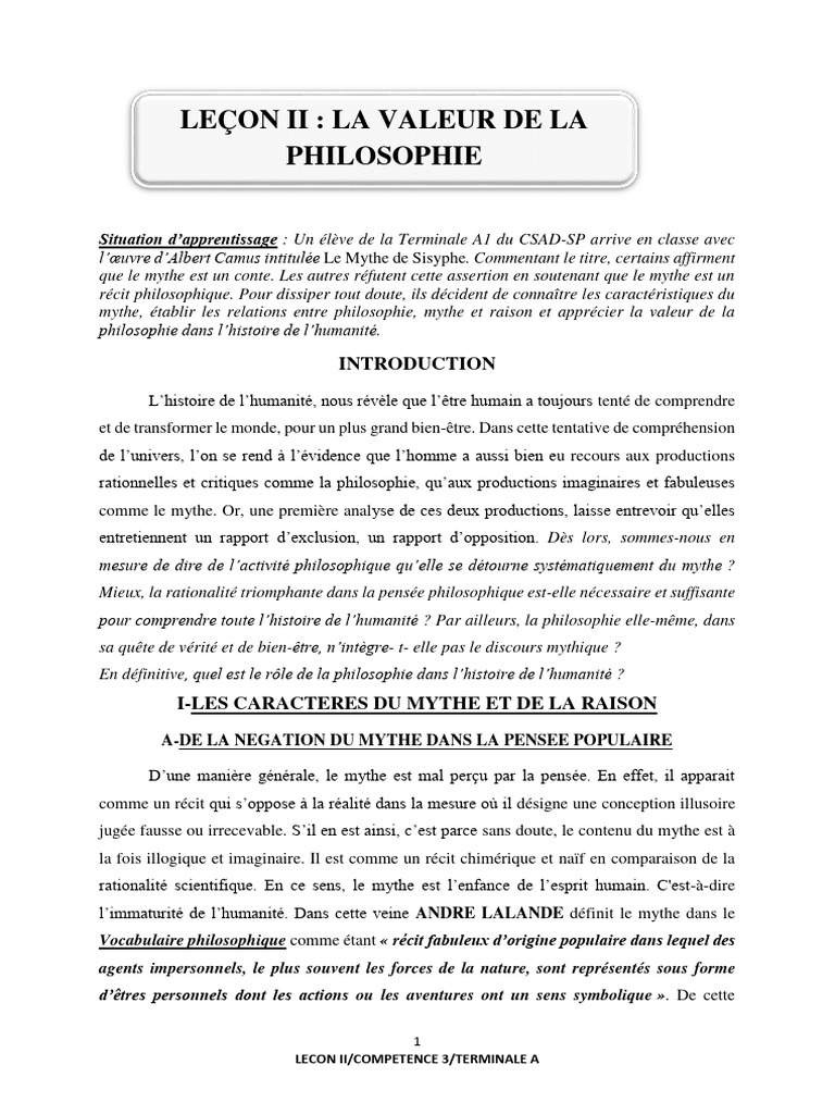 La Valeur de la Philosophie et du Mythe | PDF | Raison | Vérité