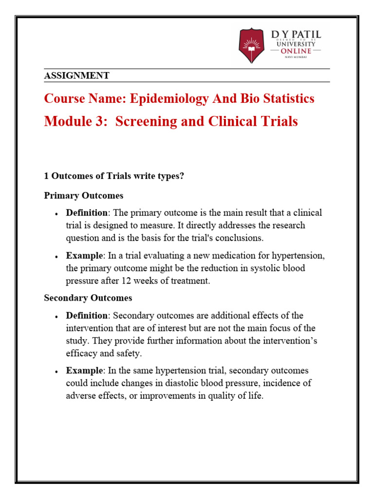 Assignment Module 3 Screening and Clinical Trials Document PDF | PDF ...