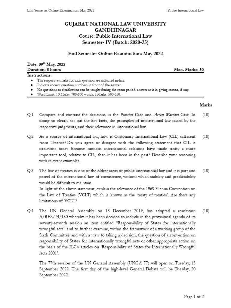 May 2022 Public International Law Exam | PDF | International Law ...