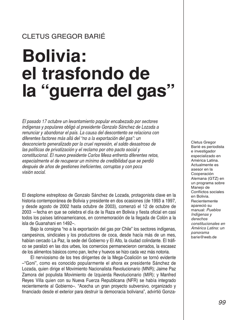Bolivia: Trasfondo de la Guerra del Gas | PDF | Bolivia | Chile