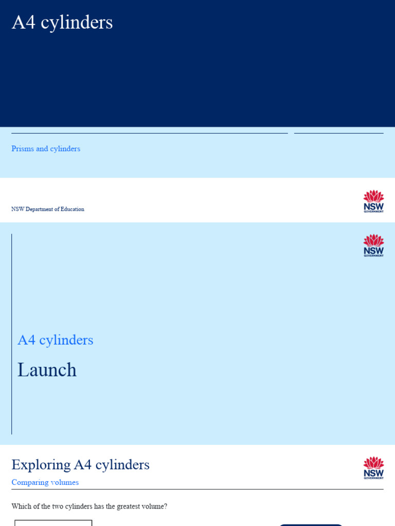 Mathematics S5 Unit 03 Lesson 05 A4 Cylinders Pdf Area Creative