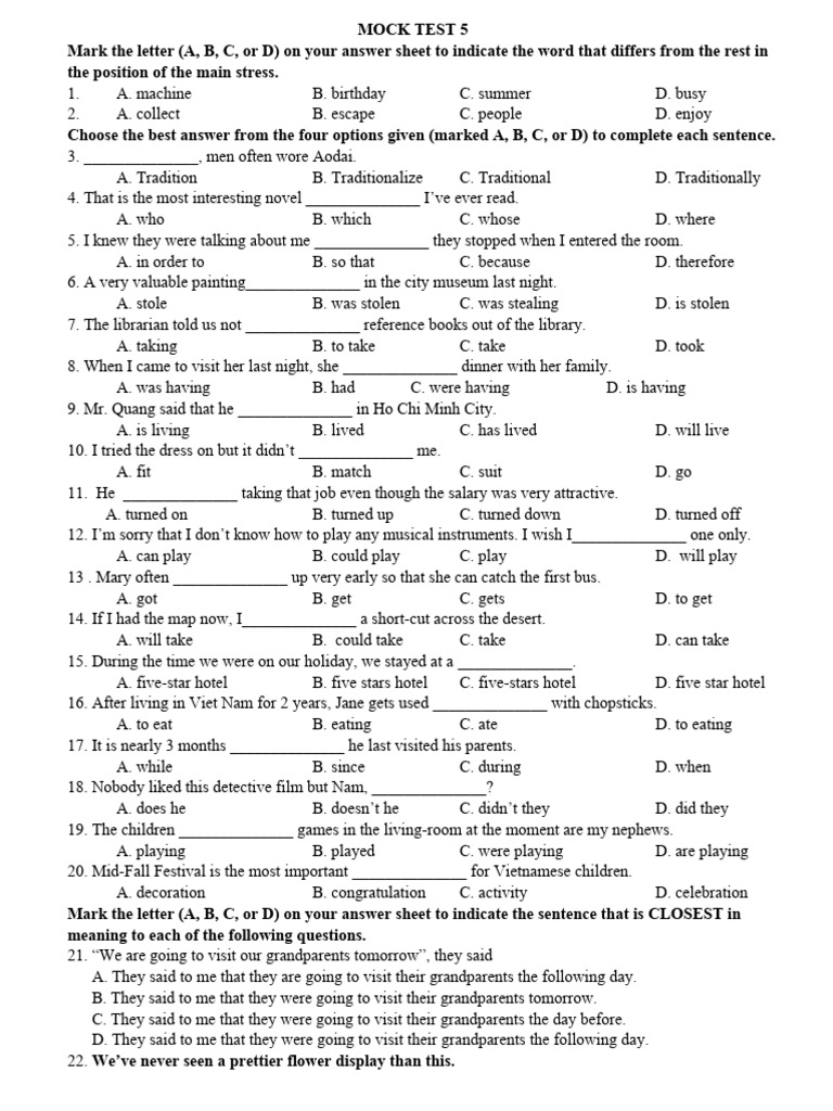 Mock Test 5 | PDF | Solar Power | Solar Energy