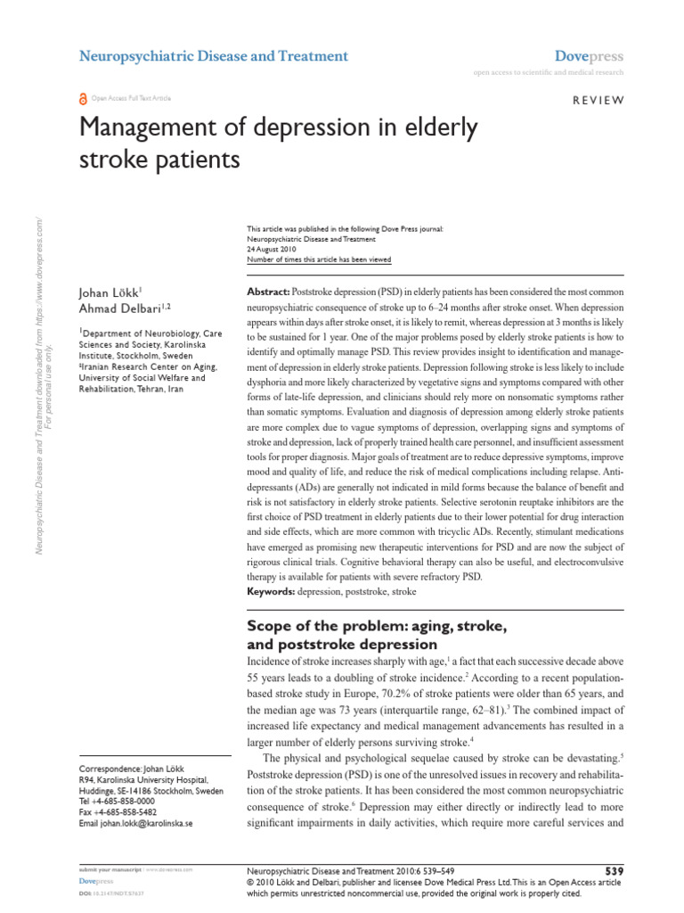 Managing Depression in Elderly Stroke Patients | PDF | Major Depressive ...