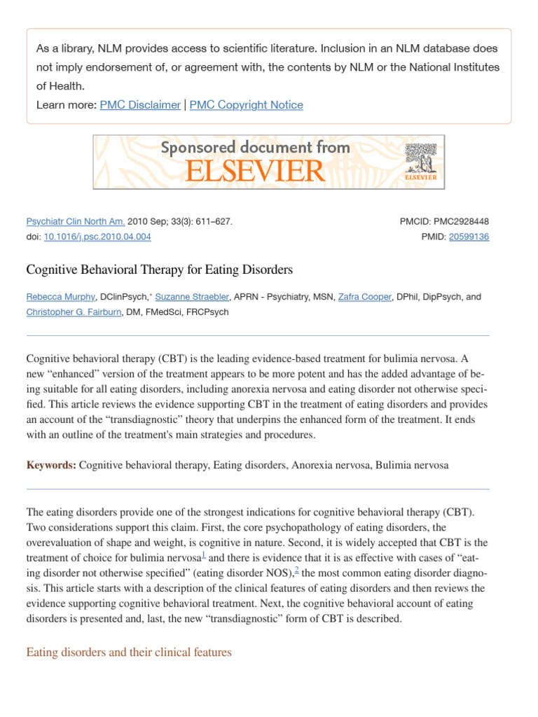 Cognitive Behavioral Therapy For Eating Disorders - PMC | PDF | Binge ...