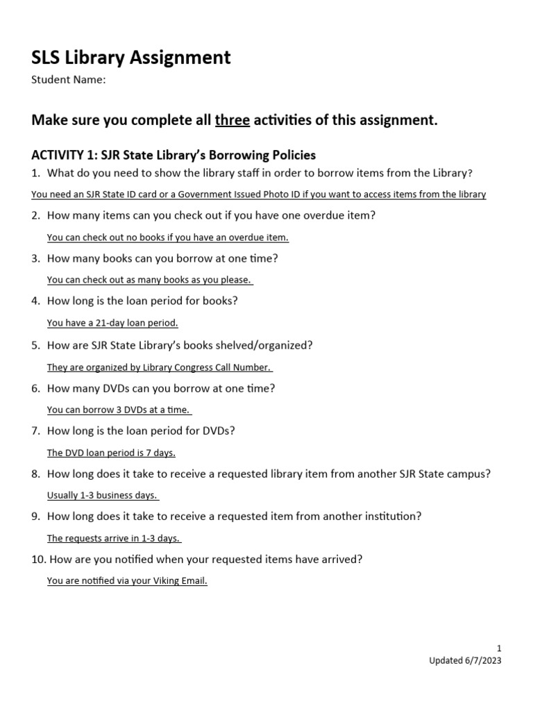 SLS Library Assignment 2023 Comp | PDF | Citation | Libraries