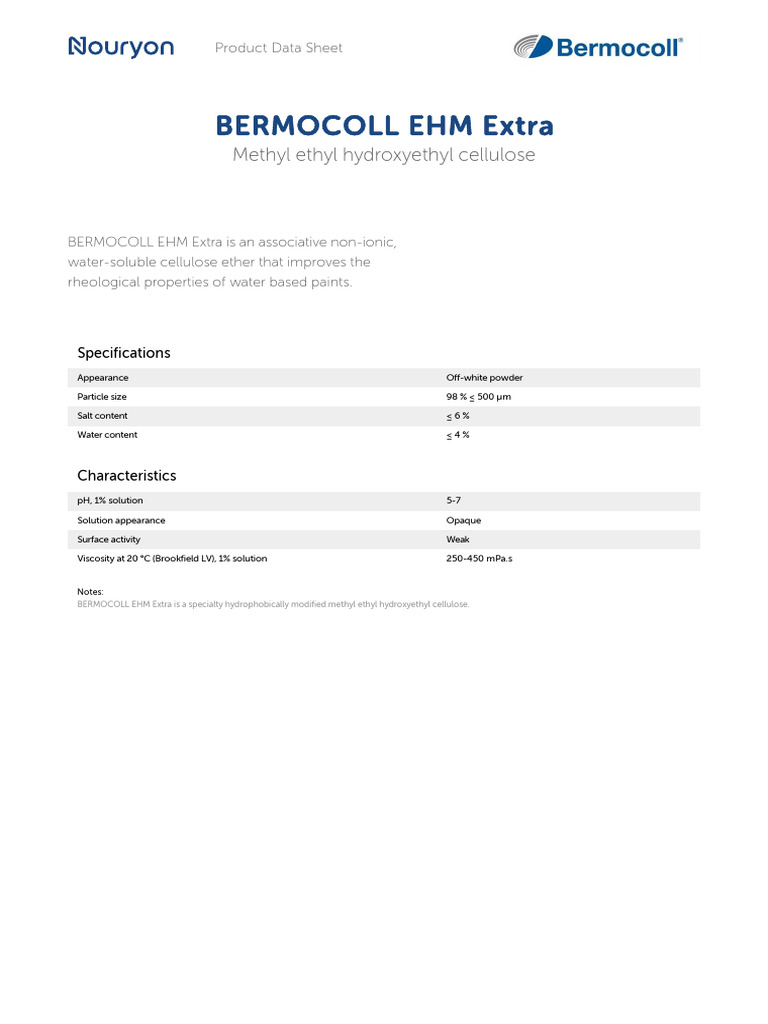 BERMOCOLL EHM Extra Data Sheet | PDF | Paint | Water