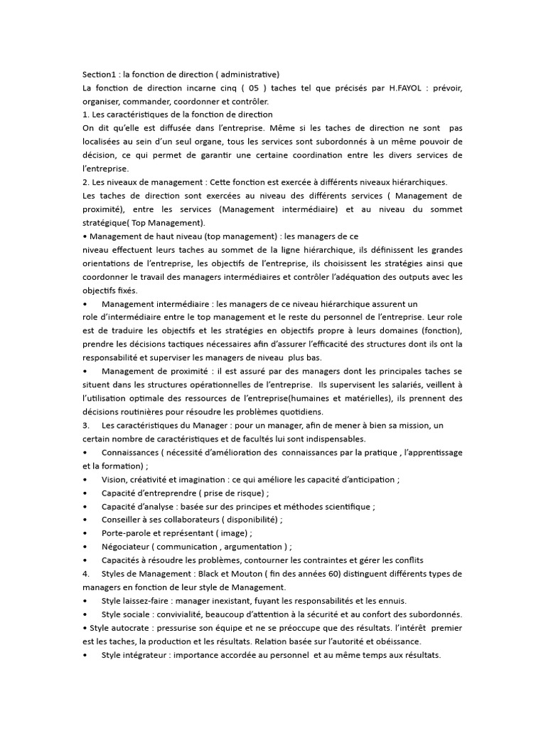 Fonction de direction et management | PDF | Business