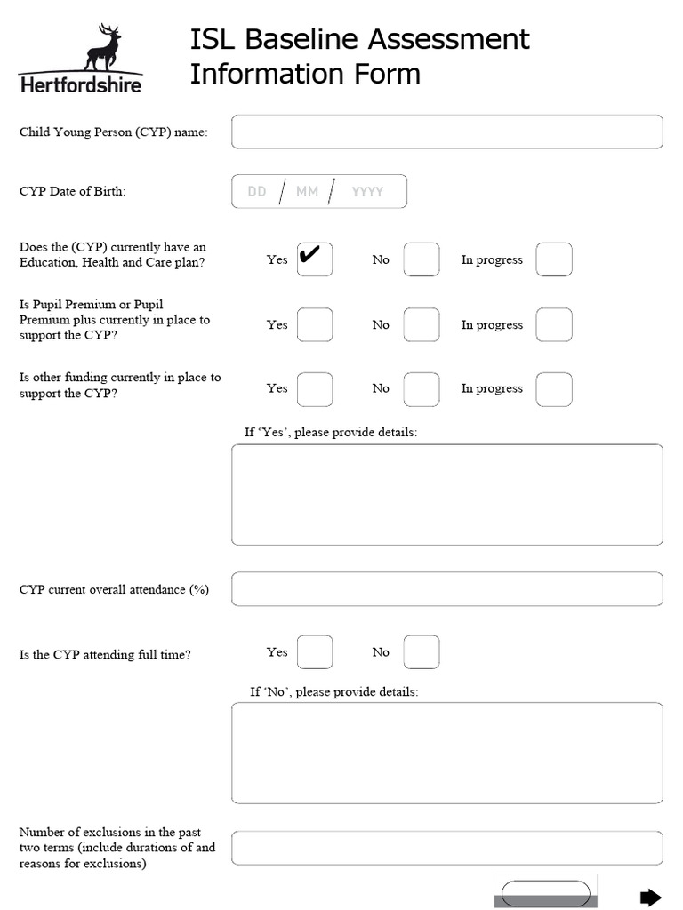 ISL Baseline Assessment Information Form | PDF | Cognition | Behavior ...