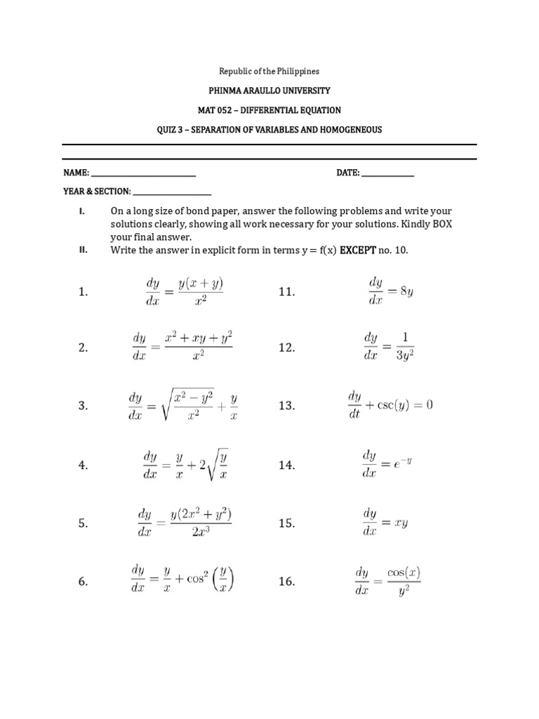 Differential Equations Quiz 3 Guide | PDF