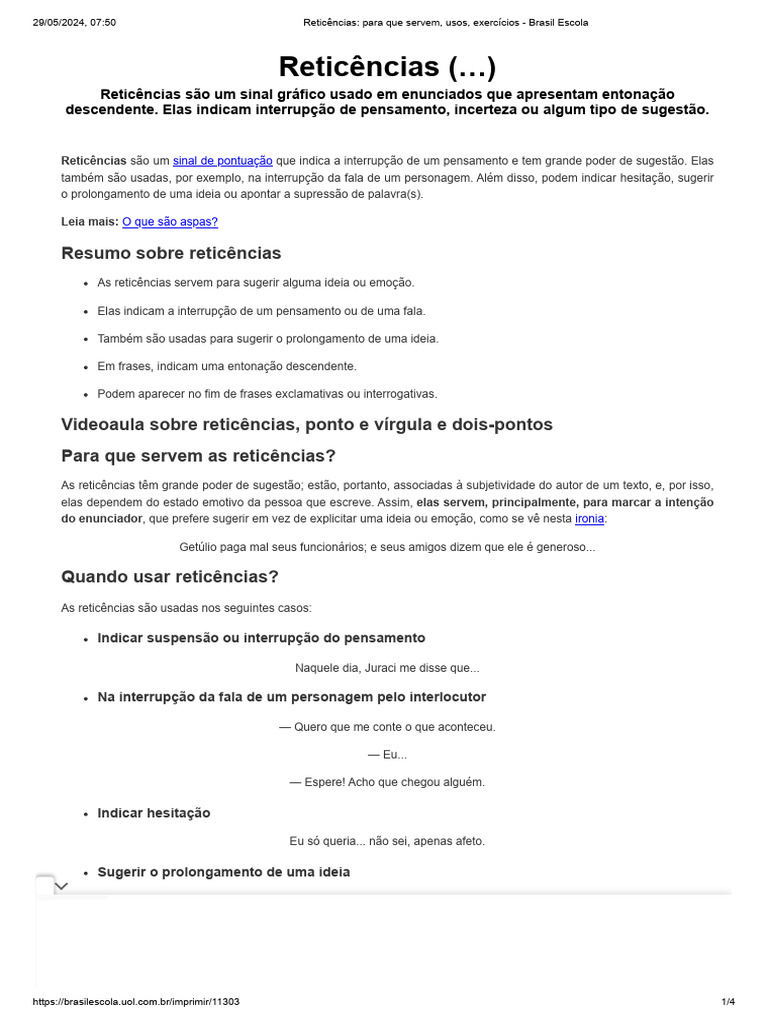Usos e Exemplos de Reticências | PDF | Elipse | Pensamento