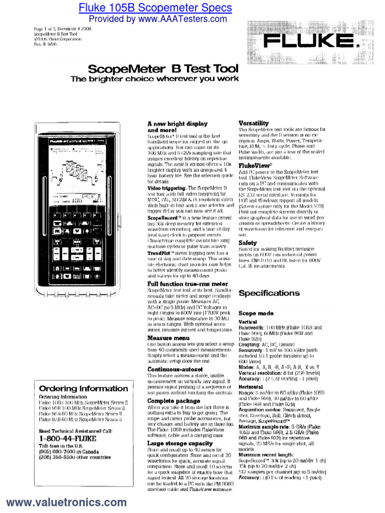 Fluke 105B Scopemeter Overview | PDF