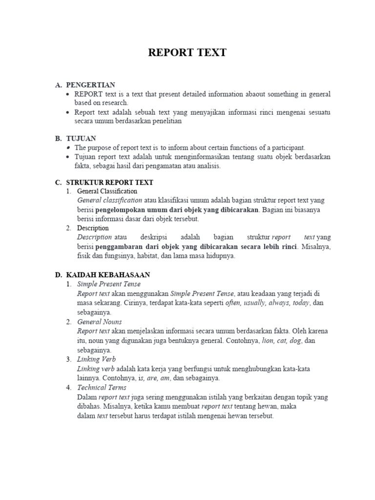 Pengertian dan Struktur Report Text | PDF | Seni & Disiplin Bahasa ...