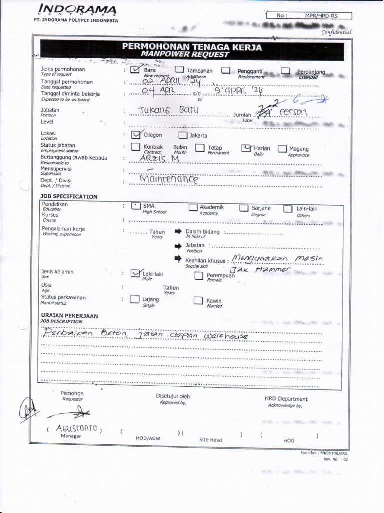 Form MPR Tukang Batu | PDF