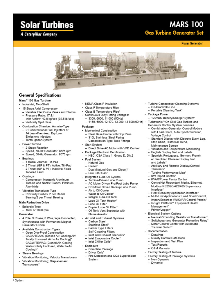 Mars 100 Gas Turbine Specifications | PDF | Gas Turbine | Electric ...