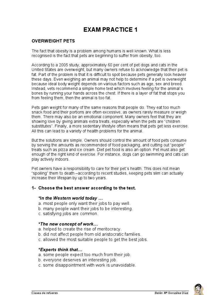 Exam Practice 1 | PDF | Pet | Obesity