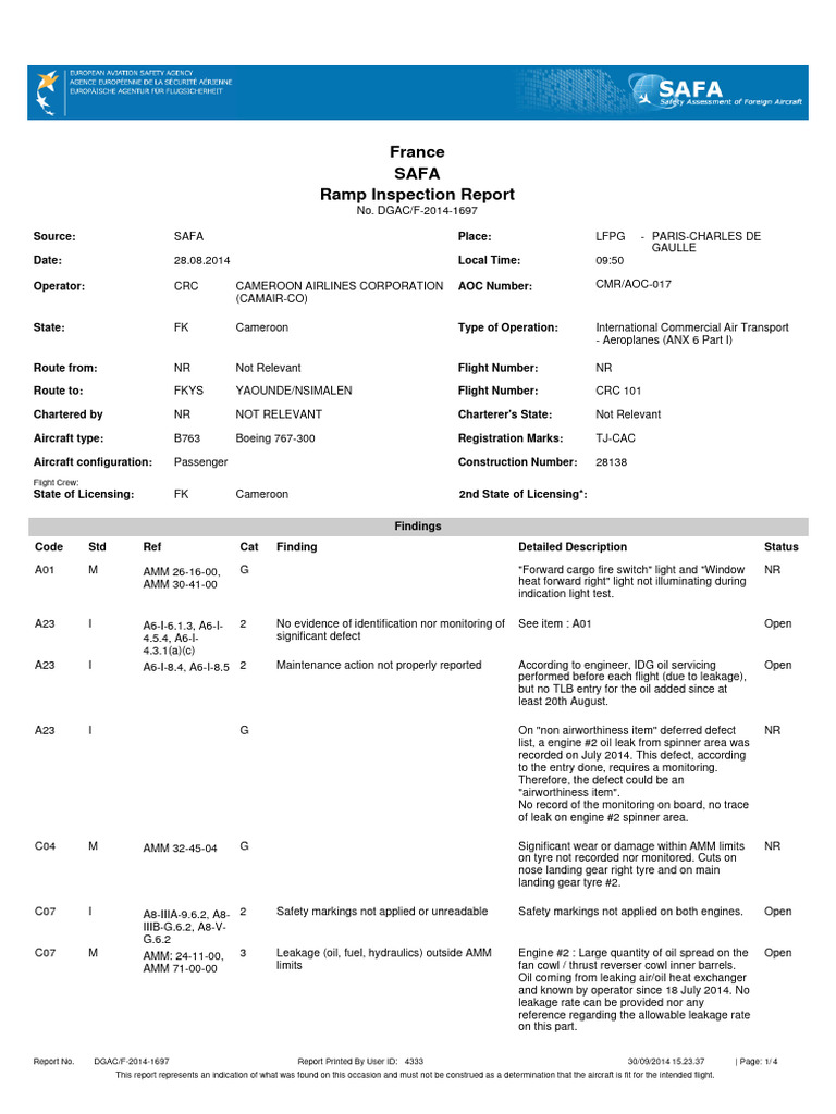 SAFA Inspection Report for CAMAIR-CO | PDF | Aviation Safety | Aviation