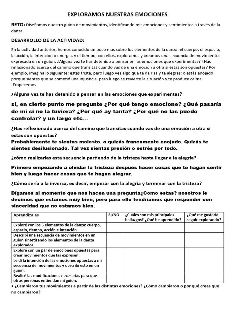 Danza y Emociones: Exploración Creativa | PDF | Las emociones | Bailes