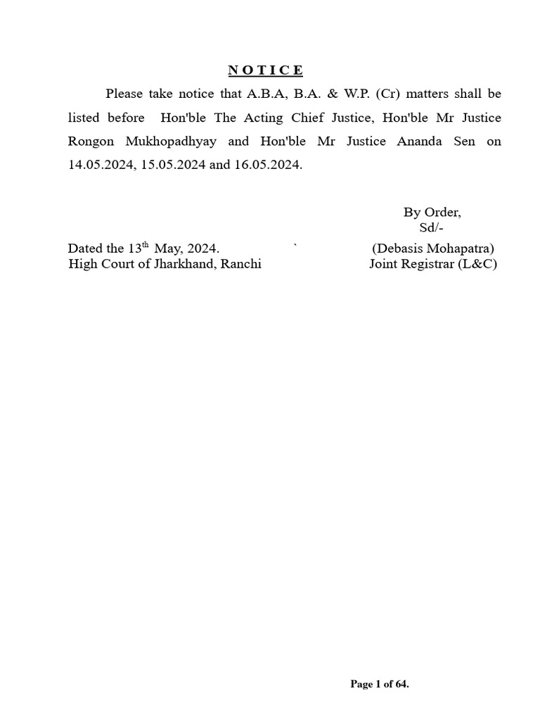 Jharkhand High Court Notices | PDF | Public Law