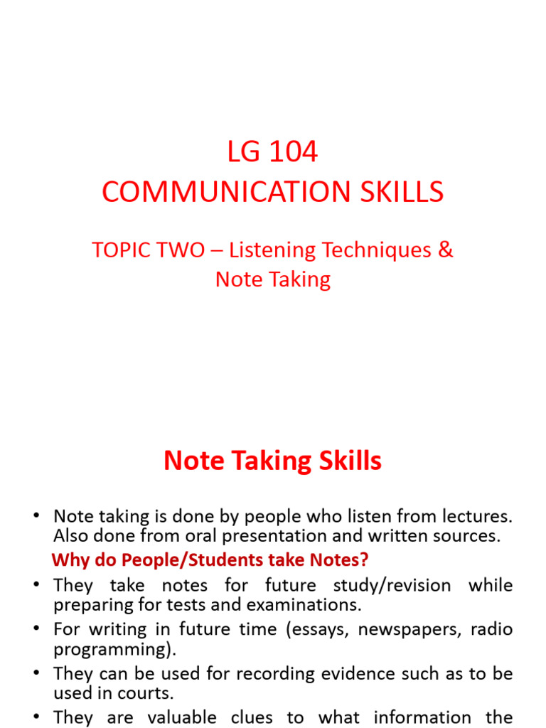 TOPIC 2 - Listening & Note Taking Skills | PDF | Human Communication