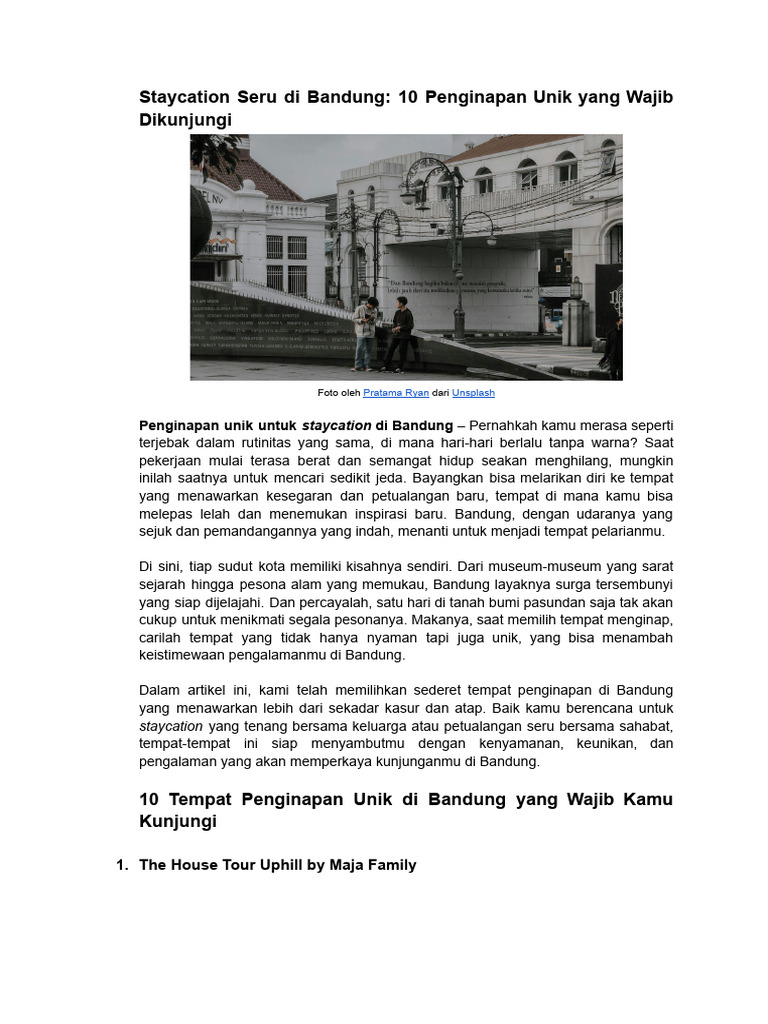 8 Penginapan Unik untuk Staycation Seru di Bandung