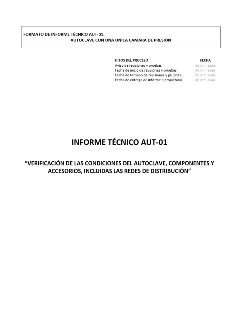 Informe Tecnico Aut 01 Autoclave Una Camara | PDF