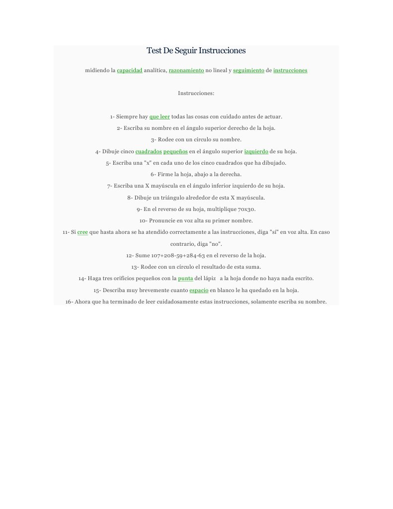 Test de Seguir Instrucciones | PDF | Artes del Lenguaje y Comunicación