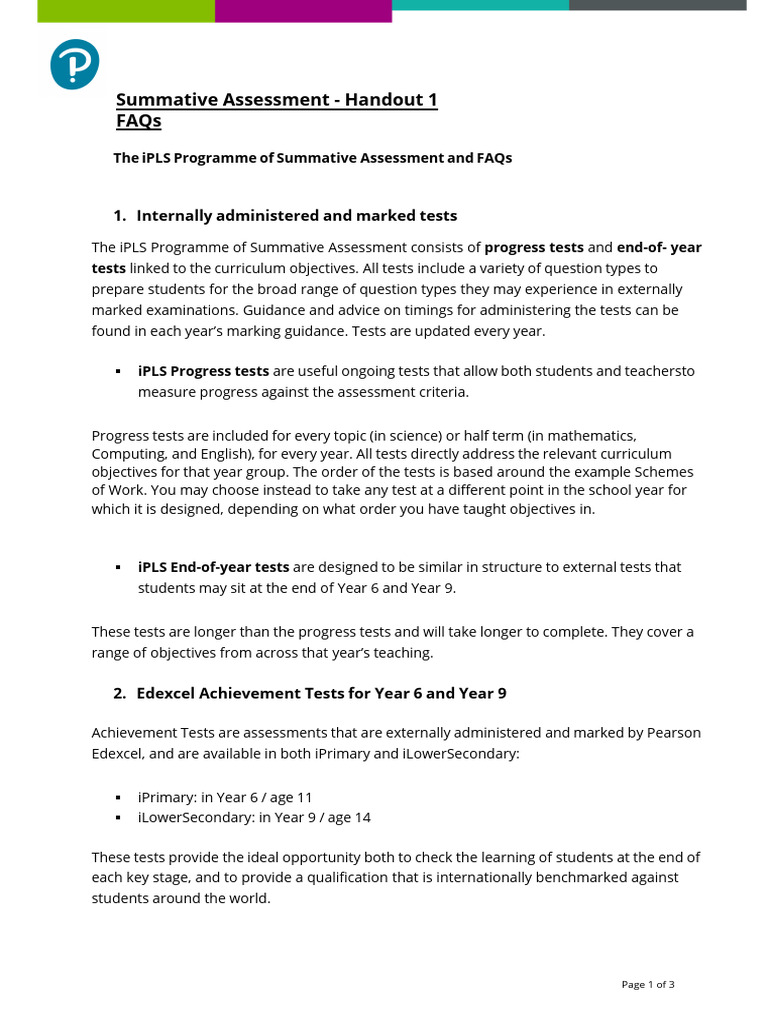iPLS Summative Assessment Overview | PDF | Qualifications | Educational ...