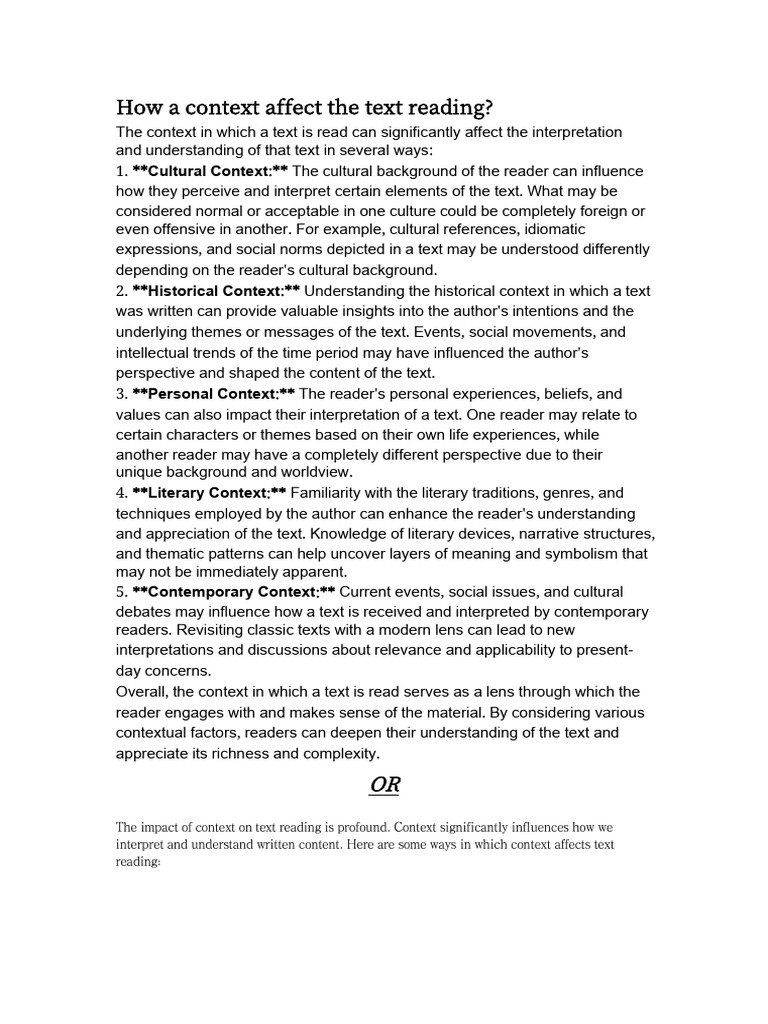 Impact of Context on Text Reading | PDF | Reading Comprehension | Knowledge