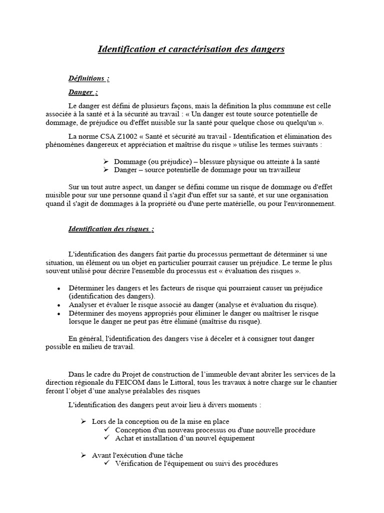 Identification et évaluation des dangers | PDF | Risque | Dangers
