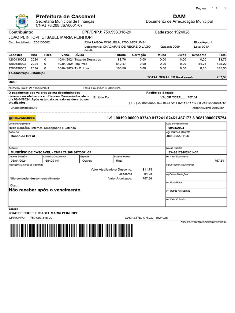 Relatório - Guia Única Ficha de Compensação - WGT121203-000 ...