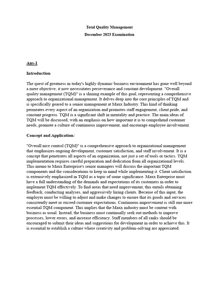 Total Quality Management for Maxx Industry | PDF | Design For Six Sigma ...