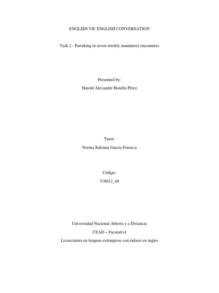 Task 2 - Partaking in Seven Weekly Mandatory Encounters | PDF ...