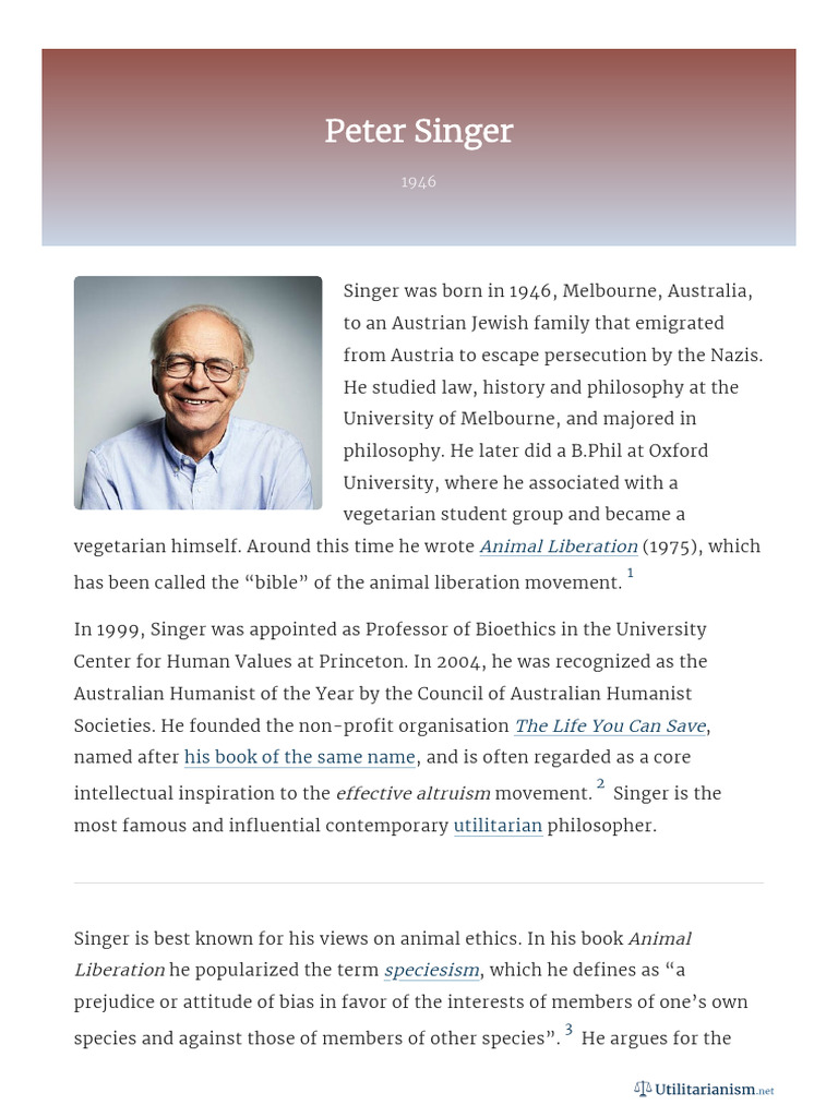 Peter Singer: Animal Ethics & Altruism | PDF | Applied Ethics | Applied ...