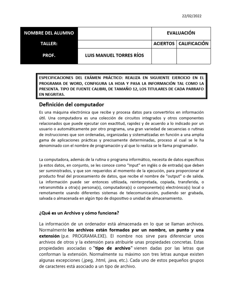 Examen de Computacion Basico Principiantes | PDF | Archivo de ...