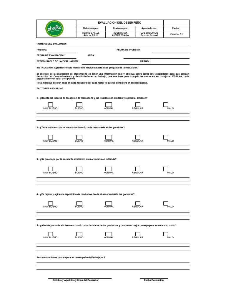 Evaluación de Desempeño en Ebalka | PDF | Evaluación de desempeño ...