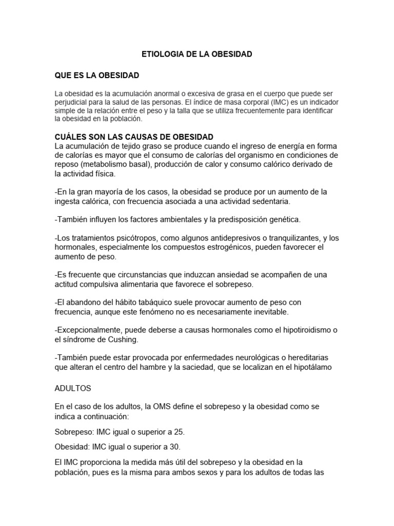 Etiologia de La Obesidad | PDF | Obesidad | Exceso de peso