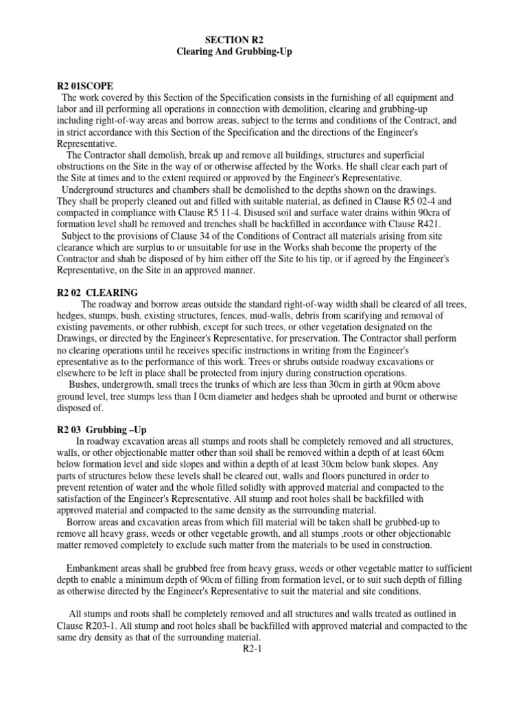 Clearing and Grubbing Specification | PDF | Topsoil | Root