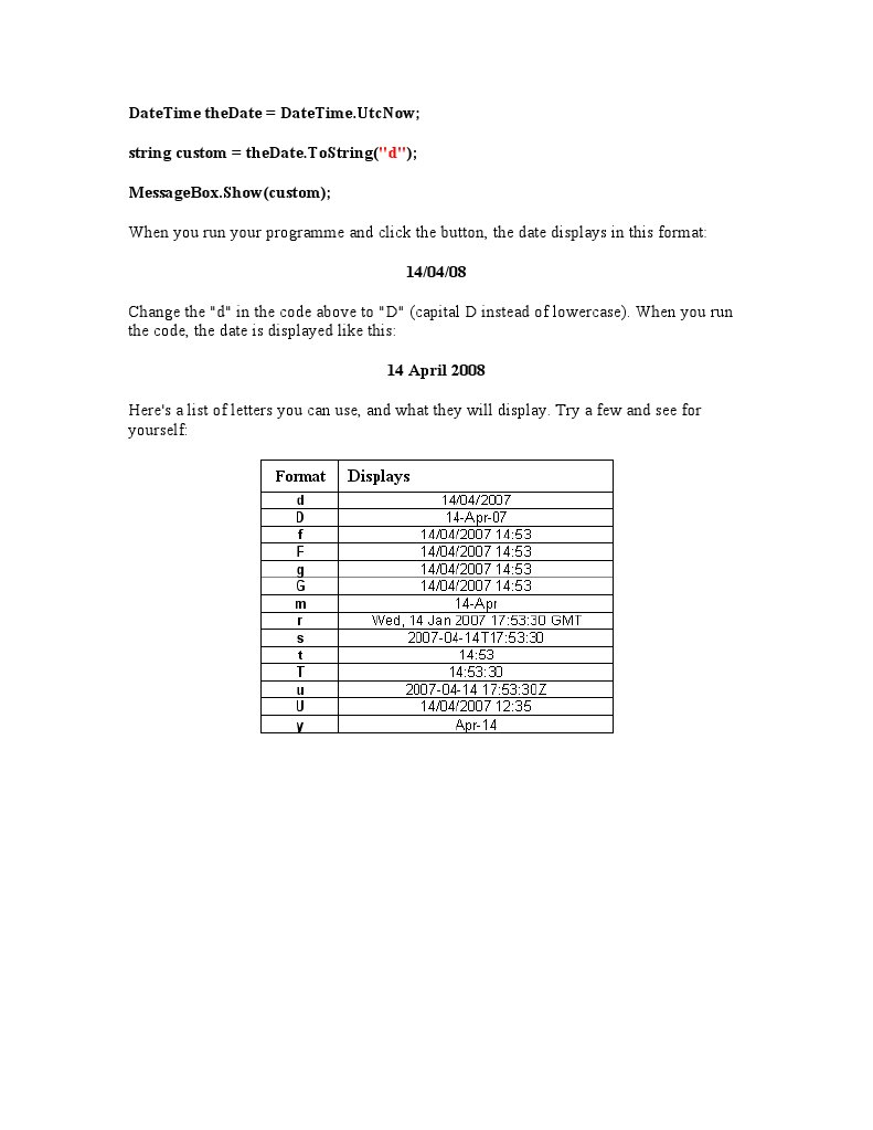 C# Date Formatting Guide | PDF | Computer Data | Computing