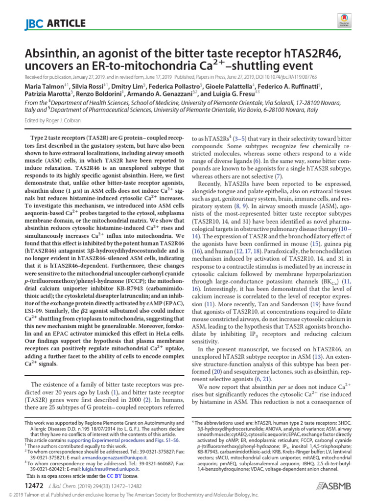Absinthin's Role in Ca2+ Shuttling | PDF | Mitochondrion | Adenosine ...