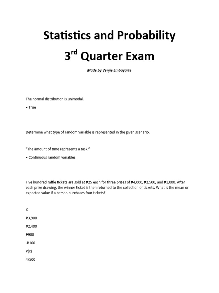Statistics and Probability Exam Review | PDF | Probability Distribution ...