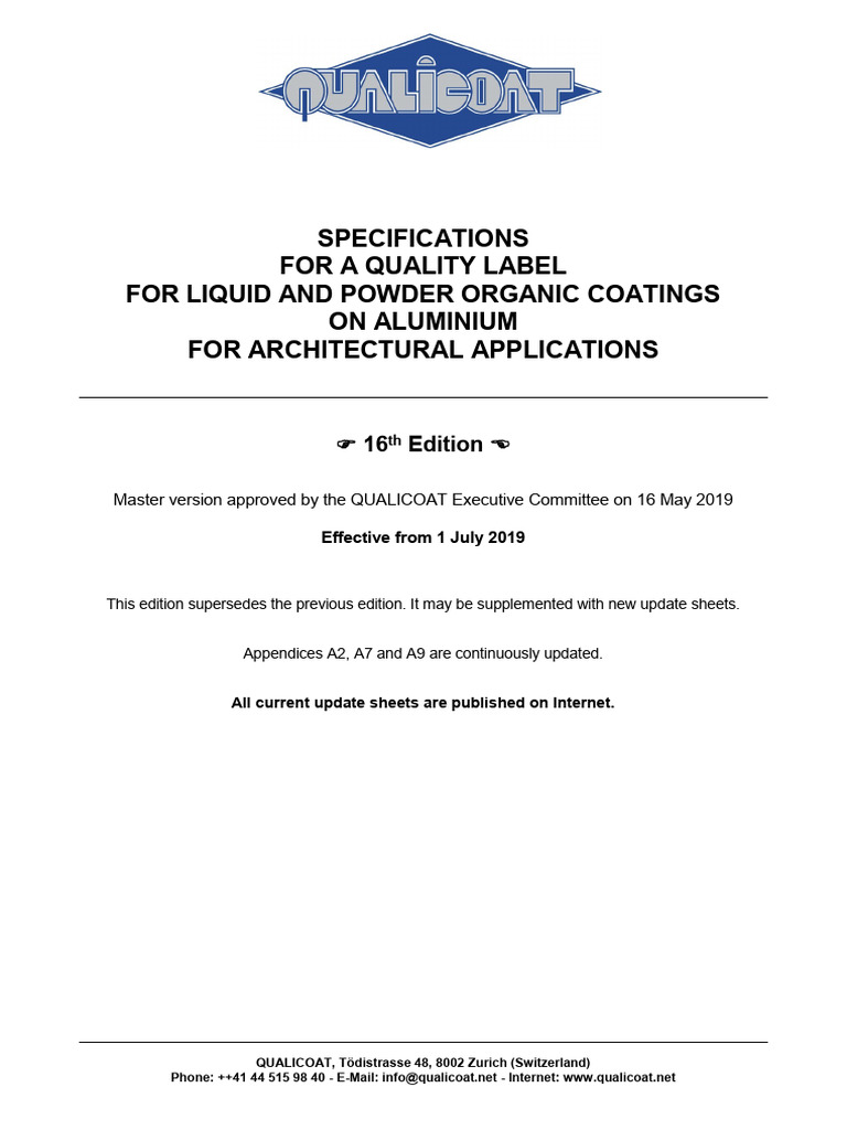 QUALICOAT - Master Version - 16th Edition - Revised 16.07.19 | PDF ...