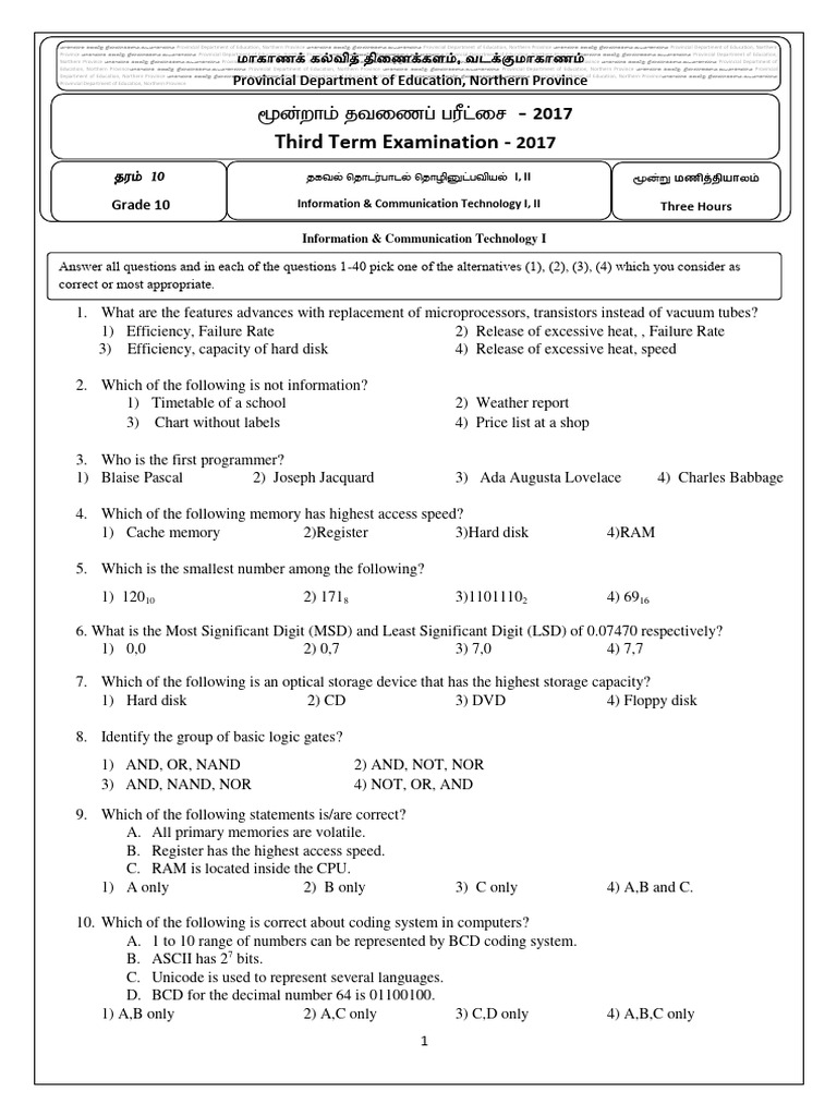 Grade 10 ICT Exam Questions & Answers | PDF | Computer Data Storage ...