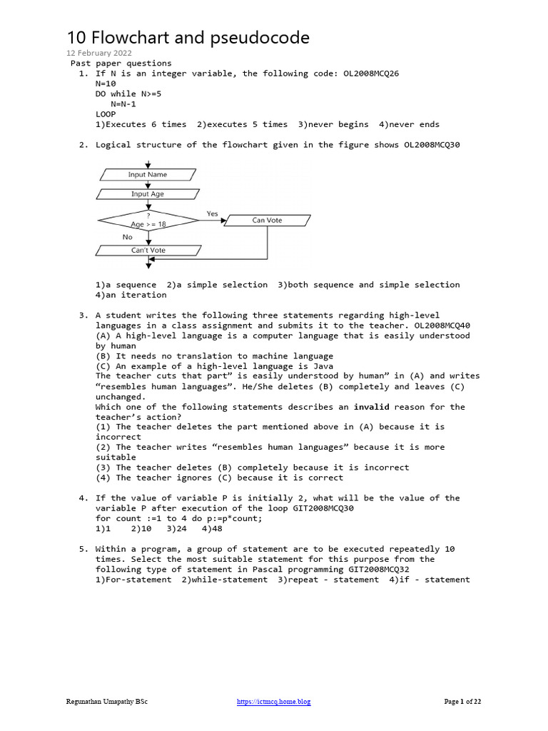 Flowchart and Pseudocode Exam Questions | PDF | Control Flow | Algorithms