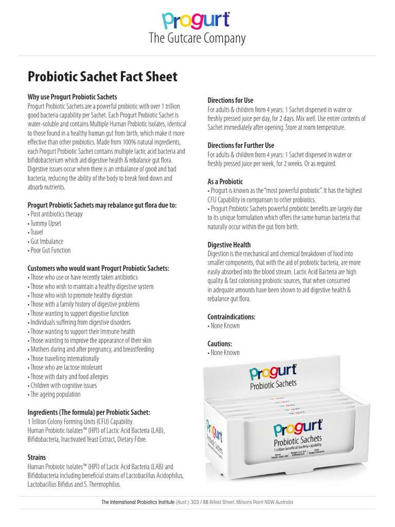 Progurt_Probiotic_Sachet_Pack_Fact_Sheet | PDF | Probiotic | Medical ...