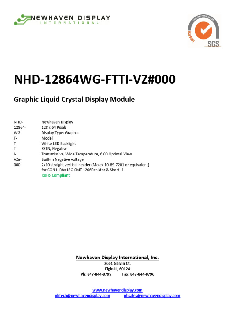 NHD-12864WG-FTTI-VZ Module Overview | PDF | Power Supply | Humidity