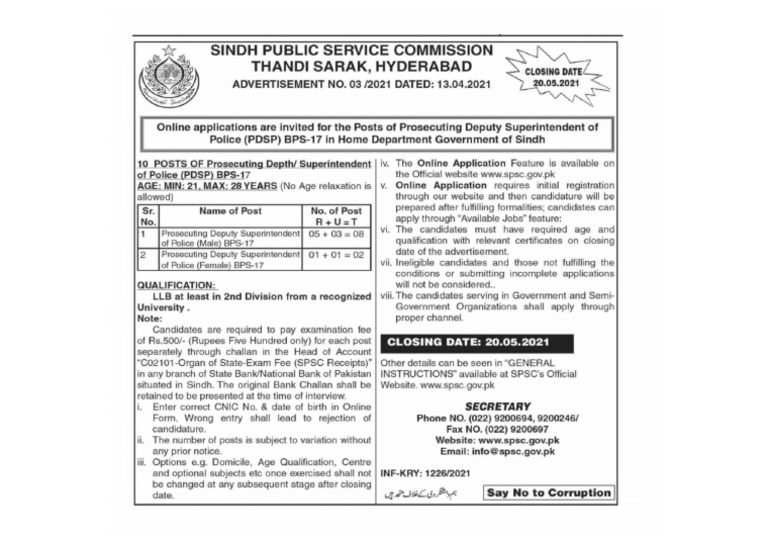 SPSC Advertisment | PDF